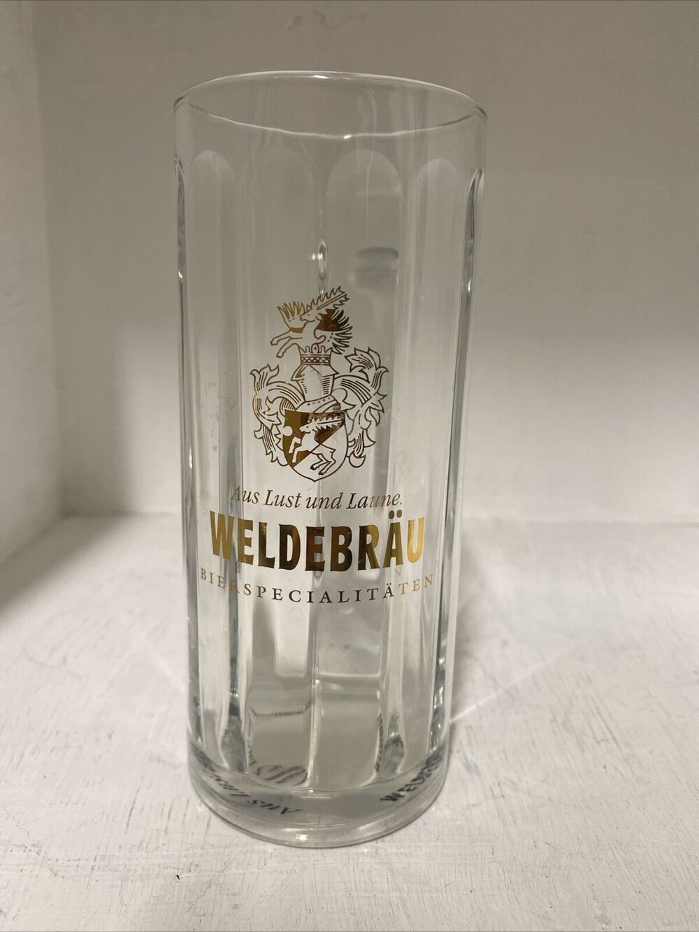 Vintage WeldeBrau Bierspecialitaten Glass Beer Stein Mug Aus Lust Und Laune